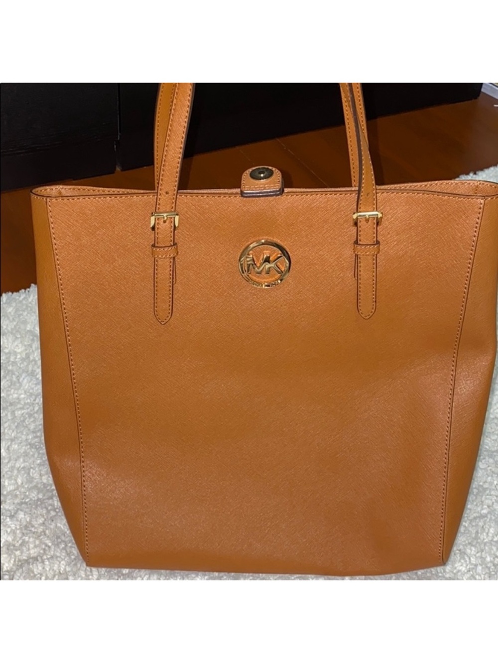 Michael Kors Leather Tote in Cognac Brown with Gold Logo